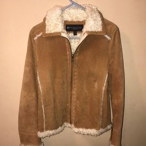 Suede jacket with fake fur lining